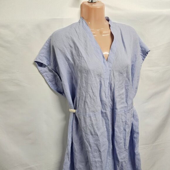 Vakko Mare Turkish Caftan Dress Women Size S Blue Linen - Picture 4 of 14